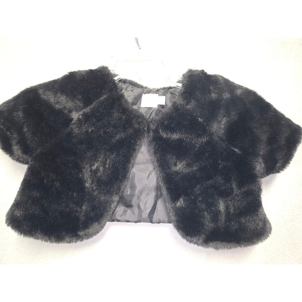 Wonder Nation Girls Black Faux Fur Shrug Bolero Jacket Size 8